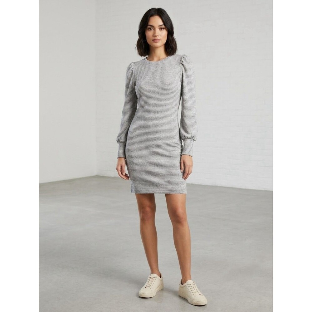 BB DAKOTA Steve Madden Gray Ribbed Knit Puff Sleeve Sweater Dress NWT Sz L